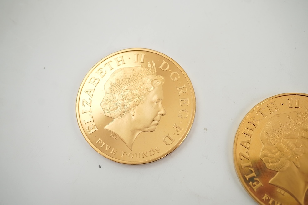 British gold coins, Elizabeth II, UK 2005 gold proof commemorative two crown set, commemorating 200th anniversary Nelson-Trafalgar, 21 October 1805, in case of issue with certificate